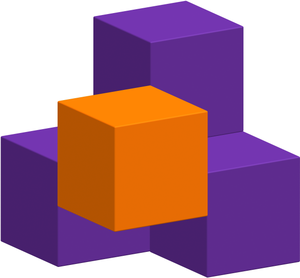 'Simple' section background: 3 purple and one orange cubes