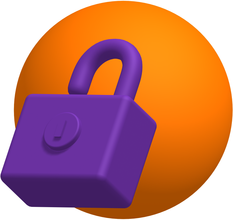 'Secure' section background: lock and yellow sphere